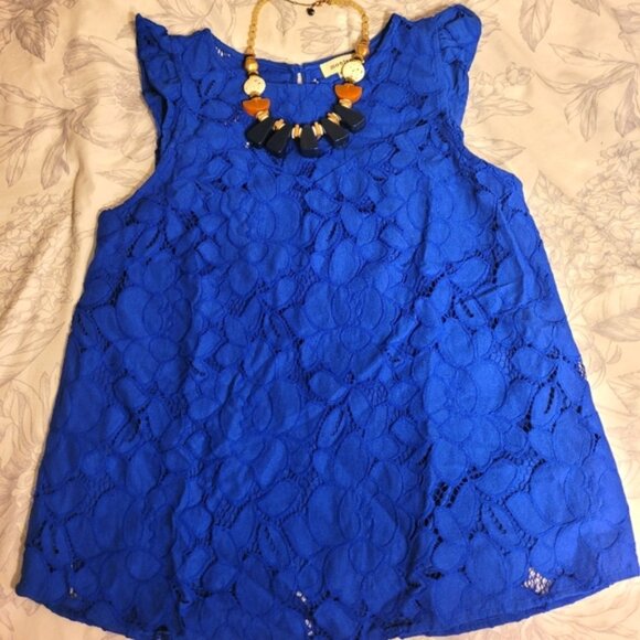 Monteau Blue Lace Tank Top - Picture 1 of 4